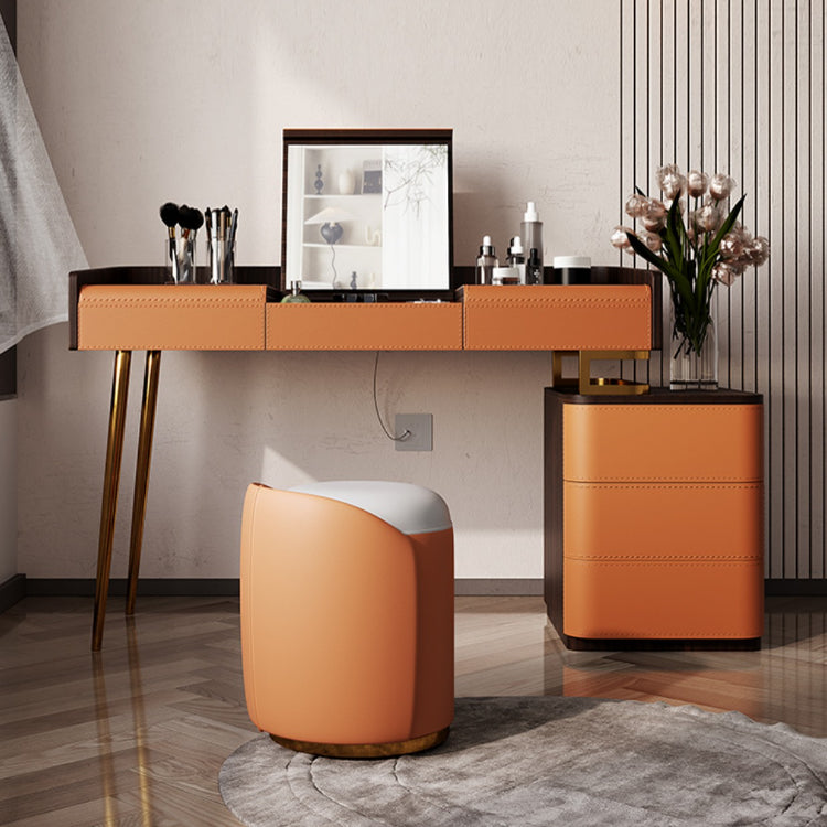 Glam Make-up Vanity Flip-Top Leather 5-Drawers Mirror Vanity Set Clearhalo 'Bedroom Furniture' 'furn' 'furn_makeup_vanities' 'Furniture' 'Makeup Vanities' 'makeup_vanities' 6706392