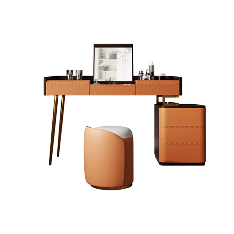 Glam Make-up Vanity Flip-Top Leather 5-Drawers Mirror Vanity Set Clearhalo 'Bedroom Furniture' 'furn' 'furn_makeup_vanities' 'Furniture' 'Makeup Vanities' 'makeup_vanities' 6706396