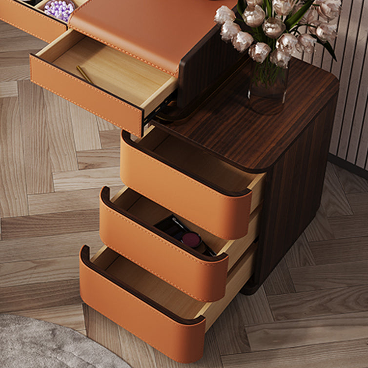 Glam Make-up Vanity Flip-Top Leather 5-Drawers Mirror Vanity Set Clearhalo 'Bedroom Furniture' 'furn' 'furn_makeup_vanities' 'Furniture' 'Makeup Vanities' 'makeup_vanities' 6706400