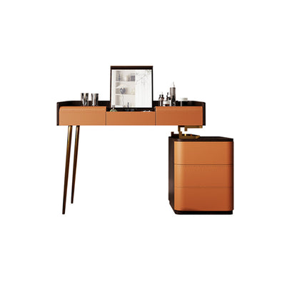 Glam Make-up Vanity Flip-Top Leather 5-Drawers Mirror Vanity Set Makeup Vanity & Mirror 31.5"L x 18"W x 31.5"H Clearhalo 'Bedroom Furniture' 'furn' 'furn_makeup_vanities' 'Furniture' 'Makeup Vanities' 'makeup_vanities' 6706404