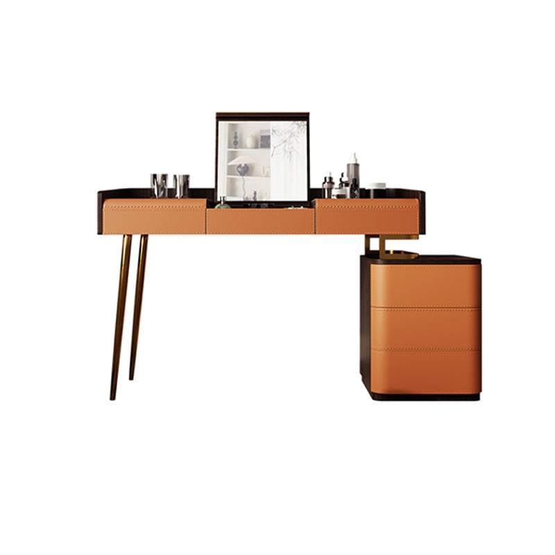 Glam Make-up Vanity Flip-Top Leather 5-Drawers Mirror Vanity Set Makeup Vanity & Mirror 47"L x 18"W x 31.5"H Clearhalo 'Bedroom Furniture' 'furn' 'furn_makeup_vanities' 'Furniture' 'Makeup Vanities' 'makeup_vanities' 6706406