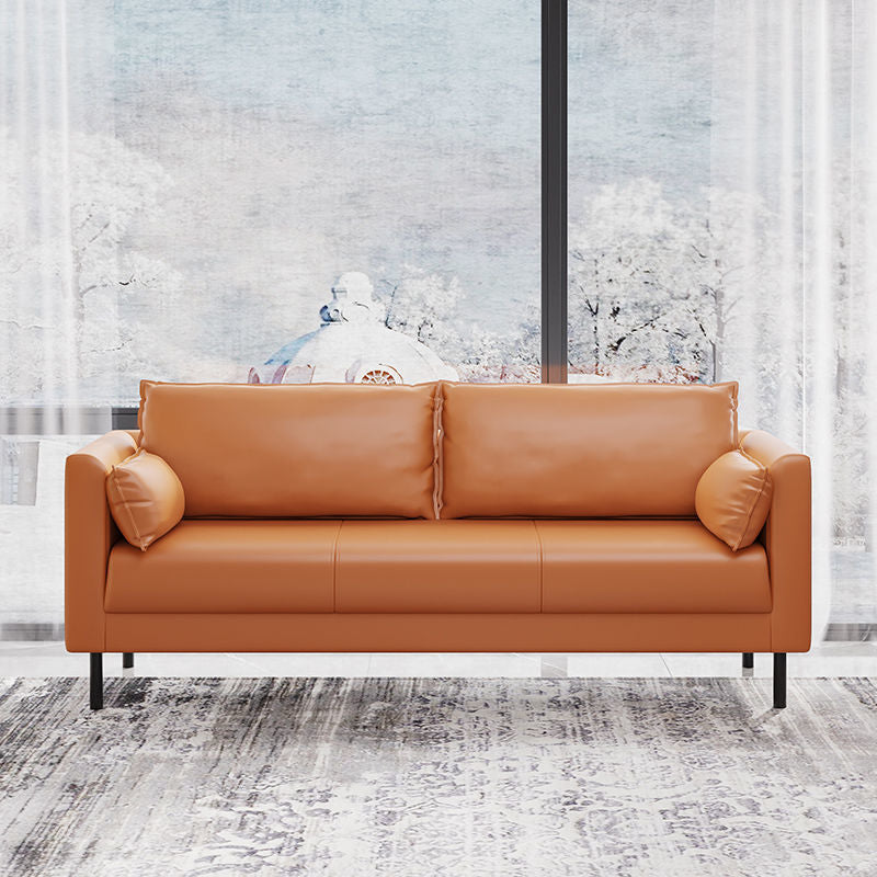 Tuxedo Arm Sofa Stain Resistant Faux Leather Standard Sofa with 4 Pillows Clearhalo 'furn' 'furn_sofas' 'Furniture' 'Living Room Furniture' 'Sofa' 'sofas' 6706421