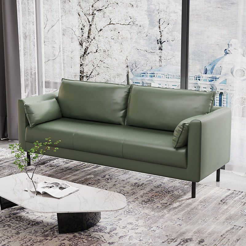 Tuxedo Arm Sofa Stain Resistant Faux Leather Standard Sofa with 4 Pillows Olive Green Clearhalo 'furn' 'furn_sofas' 'Furniture' 'Living Room Furniture' 'Sofa' 'sofas' 6706423