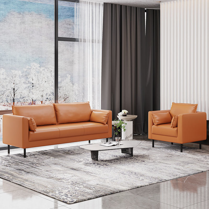 Tuxedo Arm Sofa Stain Resistant Faux Leather Standard Sofa with 4 Pillows Clearhalo 'furn' 'furn_sofas' 'Furniture' 'Living Room Furniture' 'Sofa' 'sofas' 6706424