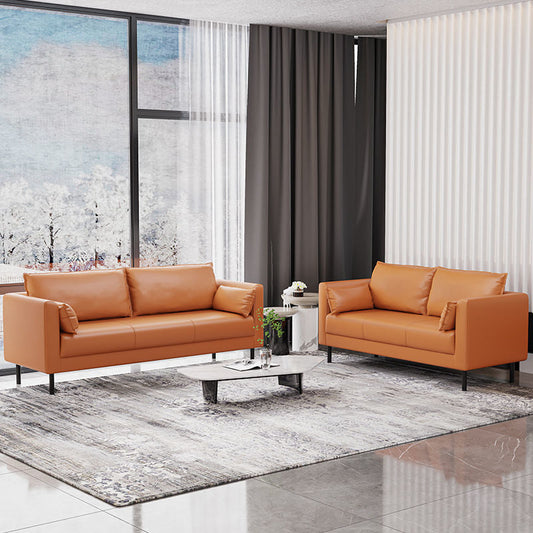 Tuxedo Arm Sofa Stain Resistant Faux Leather Standard Sofa with 4 Pillows Clearhalo 'furn' 'furn_sofas' 'Furniture' 'Living Room Furniture' 'Sofa' 'sofas' 6706425