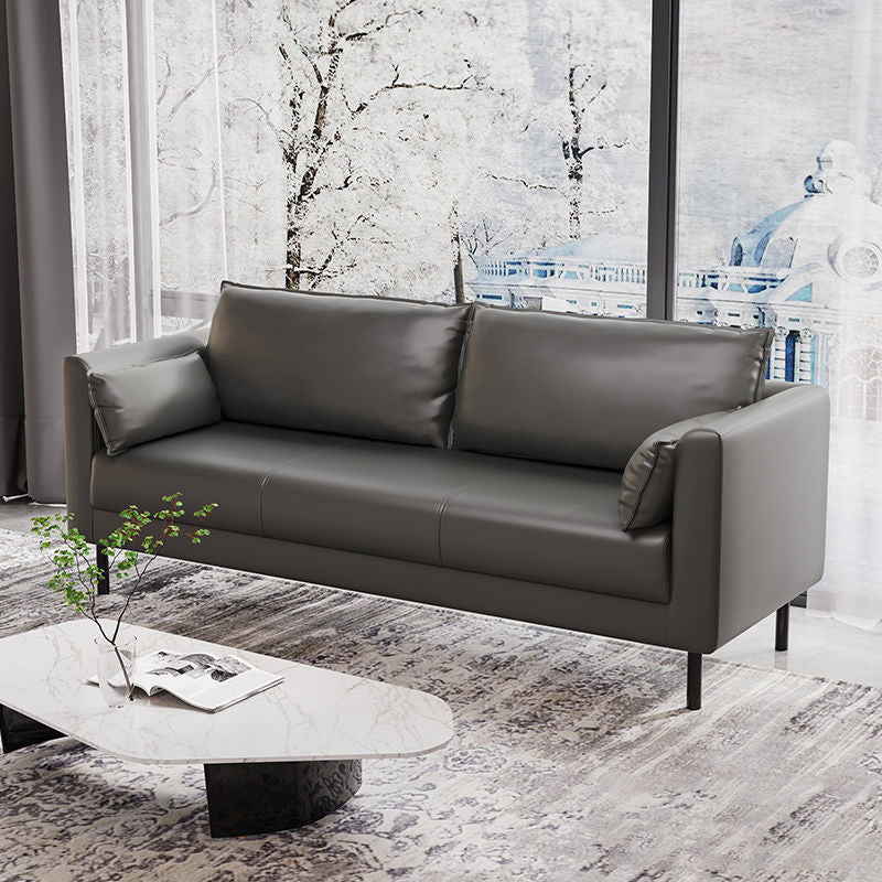 Tuxedo Arm Sofa Stain Resistant Faux Leather Standard Sofa with 4 Pillows Grey Clearhalo 'furn' 'furn_sofas' 'Furniture' 'Living Room Furniture' 'Sofa' 'sofas' 6706426