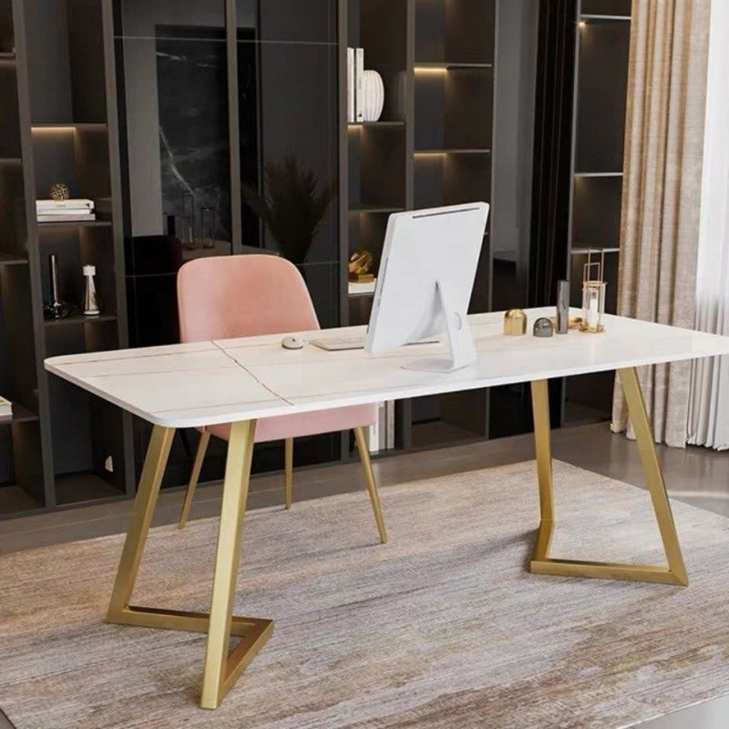 Modern Stone Office Desk Metal White Writing Desk for Office Clearhalo 'furn' 'furn_office_desk' 'Furniture' 'Office Desks' 'Office Furniture' 'office_desk' 6709214