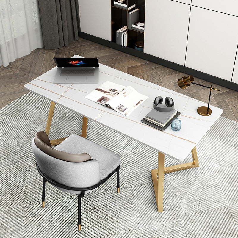 Modern Stone Office Desk Metal White Writing Desk for Office Clearhalo 'furn' 'furn_office_desk' 'Furniture' 'Office Desks' 'Office Furniture' 'office_desk' 6709215