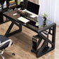 Contemporary Office Desk Glass-Top Computer Desk with Metal Legs