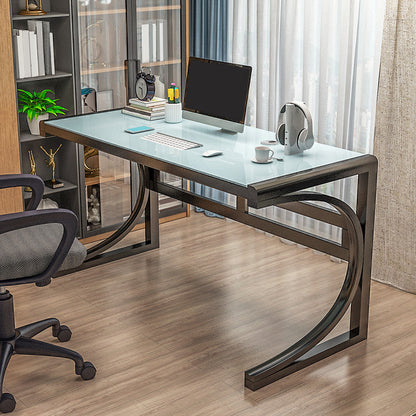 Contemporary Office Desk Antique Finish Glass Computer Desk with Metal Legs
