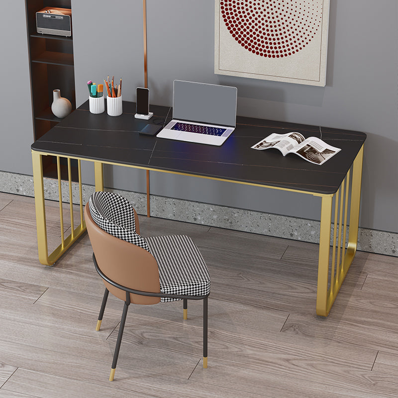 Glam 29.53-inch Tall Writing Desk Stone Rectangular Office Desk Black Clearhalo 'furn' 'furn_office_desk' 'Furniture' 'Office Desks' 'Office Furniture' 'office_desk' 6709445