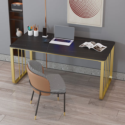 Glam 29.53-inch Tall Writing Desk Stone Rectangular Office Desk Black Clearhalo 'furn' 'furn_office_desk' 'Furniture' 'Office Desks' 'Office Furniture' 'office_desk' 6709445