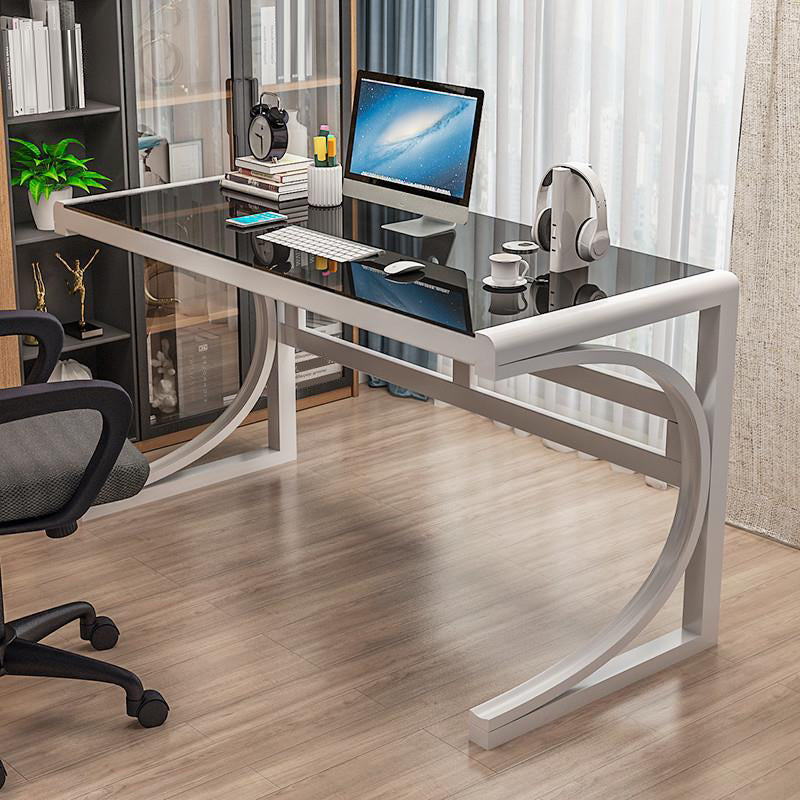 Contemporary Glass Office Desk Antique Finish Rectangular Computer Desk White Black Clearhalo 'furn' 'furn_office_desk' 'Furniture' 'Office Desks' 'Office Furniture' 'office_desk' 6709528
