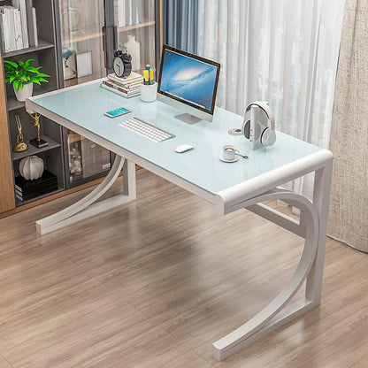 Contemporary Glass Office Desk Antique Finish Rectangular Computer Desk White White Clearhalo 'furn' 'furn_office_desk' 'Furniture' 'Office Desks' 'Office Furniture' 'office_desk' 6709529