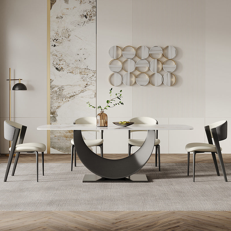 Glam Dining Table Set with Chrome Metal Base 1/4/5/7 Pieces White Dinette Set for Home Clearhalo 'Dining Room Sets' 'Dining Tables & Seating' 'dining_room_set' 'furn' 'furn_dining_room_set' 'Furniture' 'Kitchen & Dining Furniture' 6711669