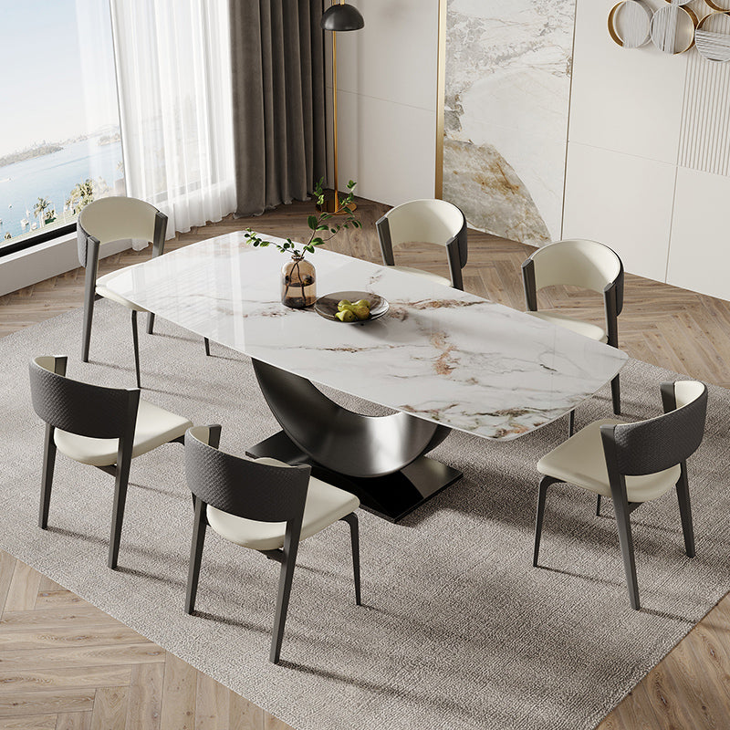 Glam Dining Table Set with Chrome Metal Base 1/4/5/7 Pieces White Dinette Set for Home 7 Pieces: Table, 6 Chairs Clearhalo 'Dining Room Sets' 'Dining Tables & Seating' 'dining_room_set' 'furn' 'furn_dining_room_set' 'Furniture' 'Kitchen & Dining Furniture' 6711671