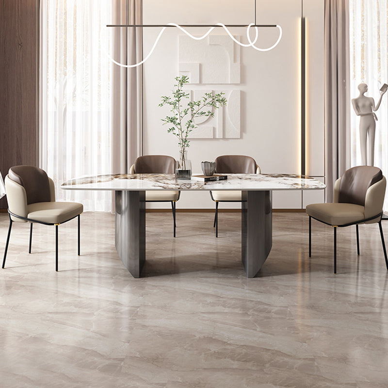 Metal Dinette Set with Padded Chairs 1/2/5/6/7 Pieces Glam Stone Dining Table Set 5 Pieces: Table, 4 Chairs Clearhalo 'Dining Room Sets' 'Dining Tables & Seating' 'dining_room_set' 'furn' 'furn_dining_room_set' 'Furniture' 'Kitchen & Dining Furniture' 6711685