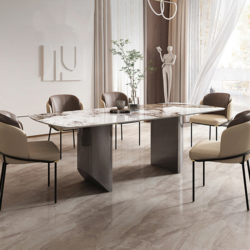 Metal Dinette Set with Padded Chairs 1/2/5/6/7 Pieces Glam Stone Dining Table Set 6 Pieces: Table, 5 Chairs Clearhalo 'Dining Room Sets' 'Dining Tables & Seating' 'dining_room_set' 'furn' 'furn_dining_room_set' 'Furniture' 'Kitchen & Dining Furniture' 6711688