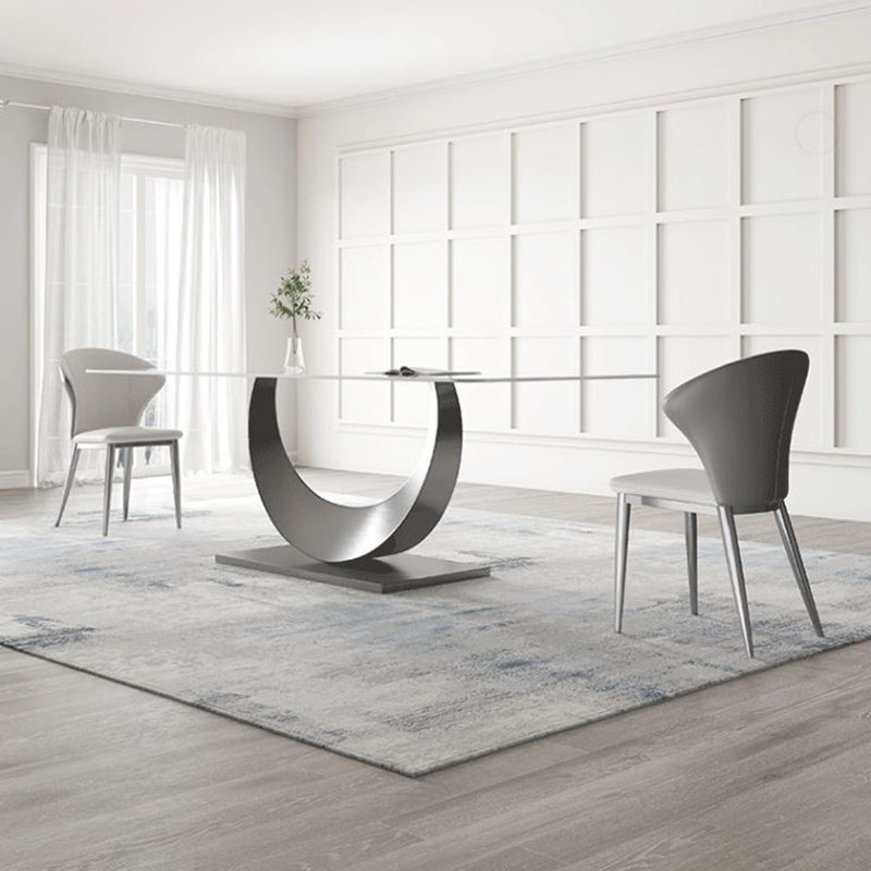 White Dining Table Set with Silver Metal Base 1/3/4/5/8 Pieces Glam Dinette Set for Home