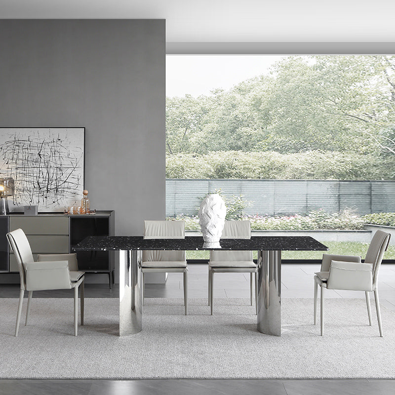 Black Stone Dining Table Set with Solid Back Chairs 1/2/4/5/7 Pcs Modern Dinette Set Clearhalo 'Dining Room Sets' 'Dining Tables & Seating' 'dining_room_set' 'furn' 'furn_dining_room_set' 'Furniture' 'Kitchen & Dining Furniture' 6711801