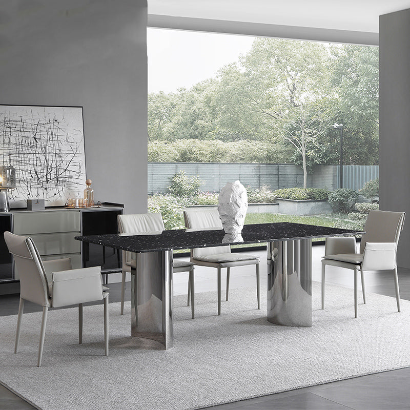 Black Stone Dining Table Set with Solid Back Chairs 1/2/4/5/7 Pcs Modern Dinette Set 5 Pieces: Table, 4 Chairs Clearhalo 'Dining Room Sets' 'Dining Tables & Seating' 'dining_room_set' 'furn' 'furn_dining_room_set' 'Furniture' 'Kitchen & Dining Furniture' 6711803