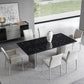 Black Stone Dining Table Set with Solid Back Chairs 1/2/4/5/7 Pcs Modern Dinette Set 7 Pieces: Table, 6 Chairs Clearhalo 'Dining Room Sets' 'Dining Tables & Seating' 'dining_room_set' 'furn' 'furn_dining_room_set' 'Furniture' 'Kitchen & Dining Furniture' 6711805