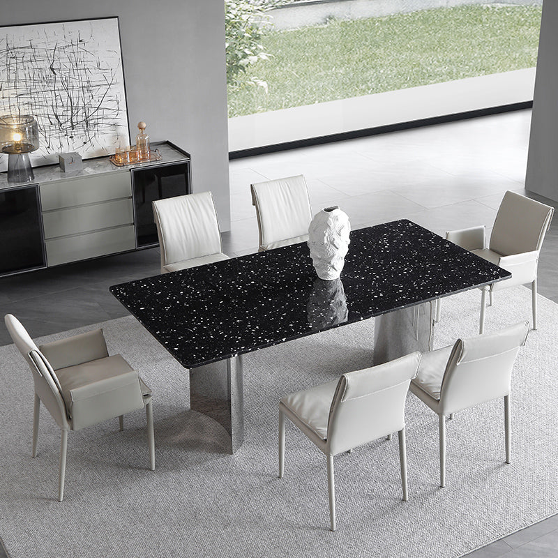Black Stone Dining Table Set with Solid Back Chairs 1/2/4/5/7 Pcs Modern Dinette Set 7 Pieces: Table, 6 Chairs Clearhalo 'Dining Room Sets' 'Dining Tables & Seating' 'dining_room_set' 'furn' 'furn_dining_room_set' 'Furniture' 'Kitchen & Dining Furniture' 6711805