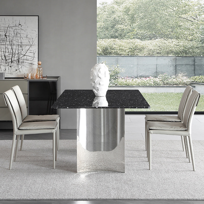 Black Stone Dining Table Set with Solid Back Chairs 1/2/4/5/7 Pcs Modern Dinette Set 5 Pieces: Table, 4 Beige Chairs Clearhalo 'Dining Room Sets' 'Dining Tables & Seating' 'dining_room_set' 'furn' 'furn_dining_room_set' 'Furniture' 'Kitchen & Dining Furniture' 6711806