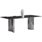 Black Stone Dining Table Set with Solid Back Chairs 1/2/4/5/7 Pcs Modern Dinette Set Black 87"L x 39"W Clearhalo 'Dining Room Sets' 'Dining Tables & Seating' 'dining_room_set' 'furn' 'furn_dining_room_set' 'Furniture' 'Kitchen & Dining Furniture' 6711807