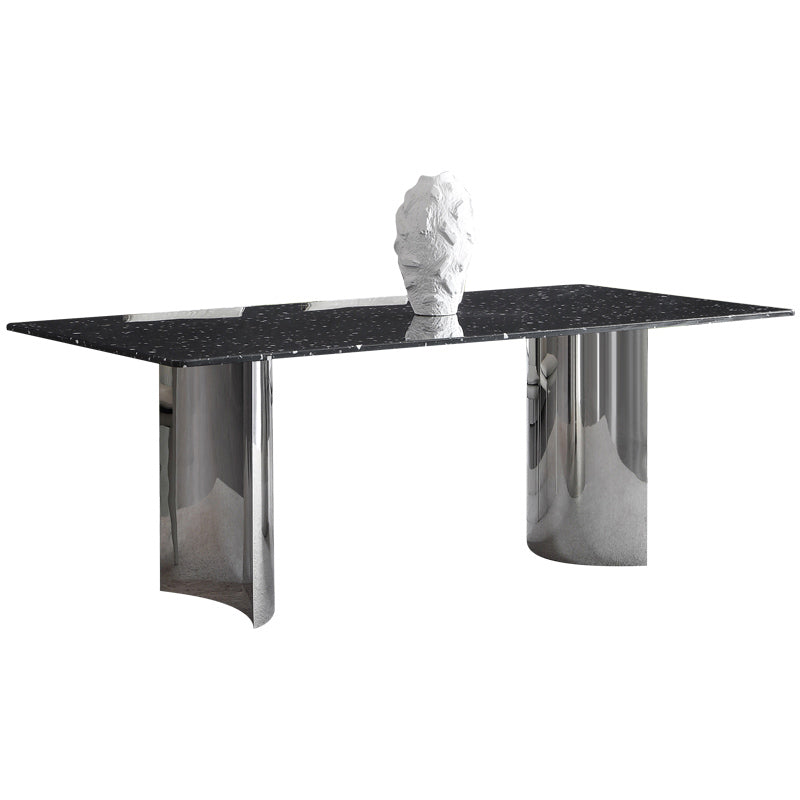 Black Stone Dining Table Set with Solid Back Chairs 1/2/4/5/7 Pcs Modern Dinette Set Black 87"L x 39"W Clearhalo 'Dining Room Sets' 'Dining Tables & Seating' 'dining_room_set' 'furn' 'furn_dining_room_set' 'Furniture' 'Kitchen & Dining Furniture' 6711807