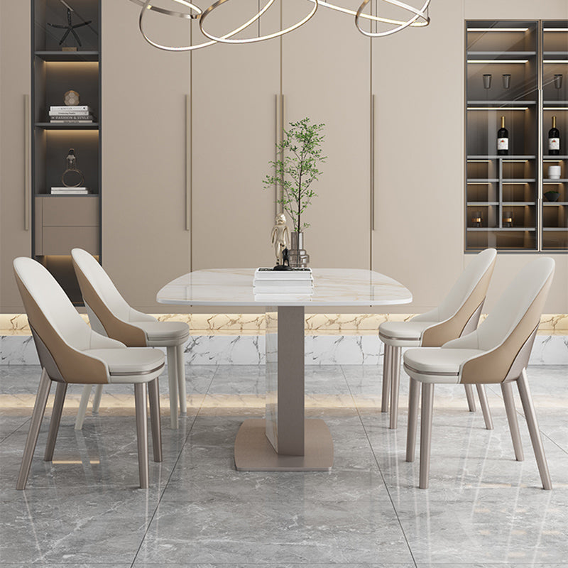 White Stone Glam Dinette Table Set with Leather Chairs 1/4/5/6/7 Pcs Dining Set for Home