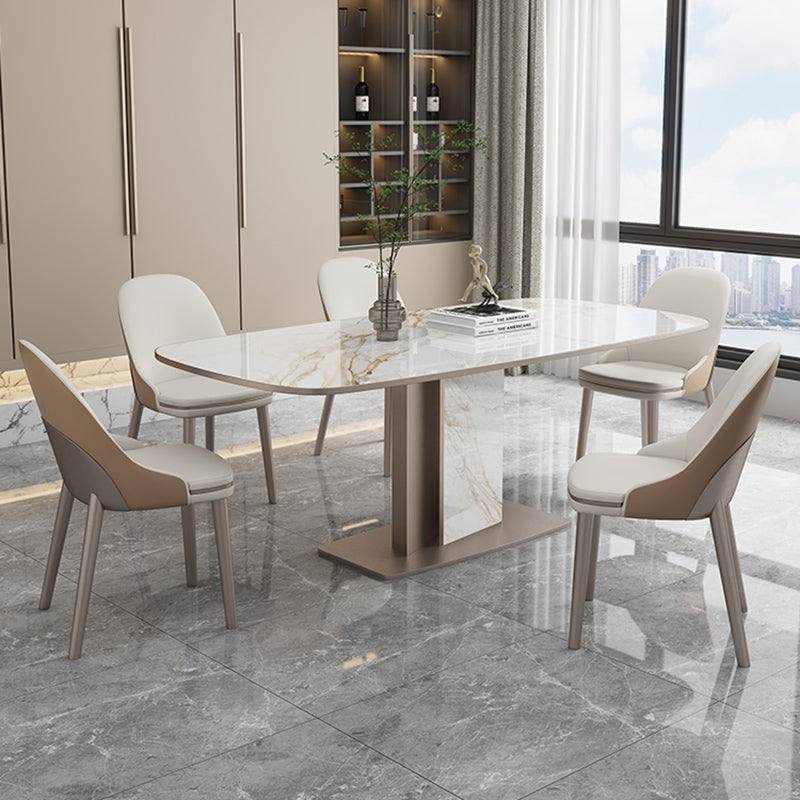 White Stone Glam Dinette Table Set with Leather Chairs 1/4/5/6/7 Pcs Dining Set for Home