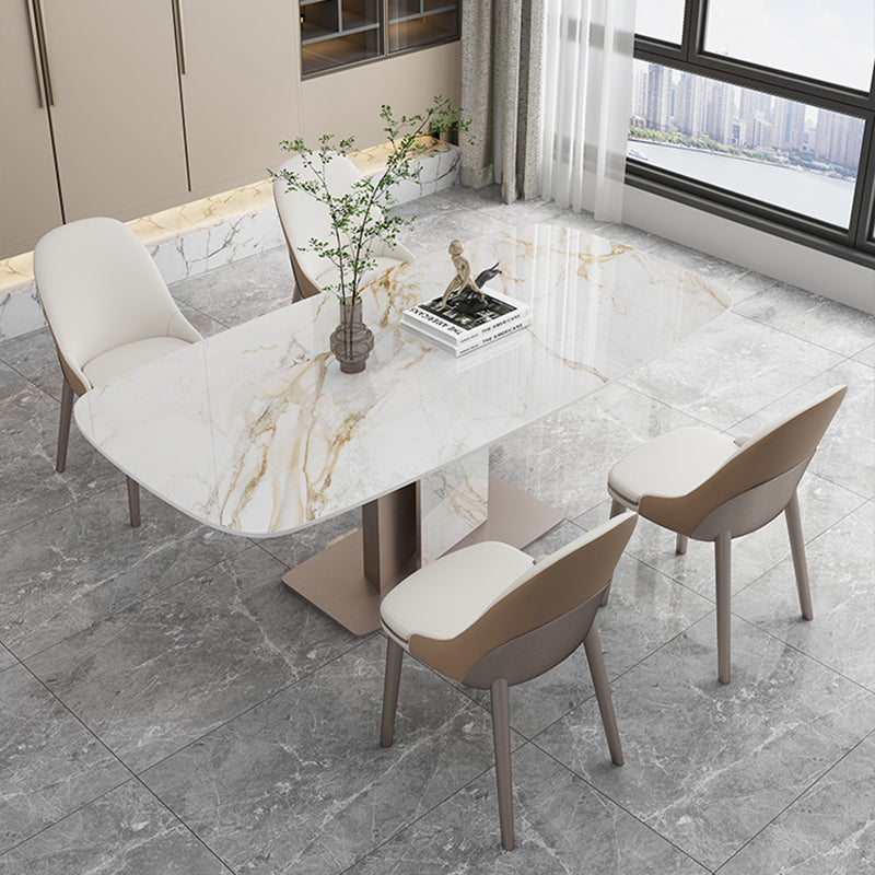 White Stone Glam Dinette Table Set with Leather Chairs 1/4/5/6/7 Pcs Dining Set for Home