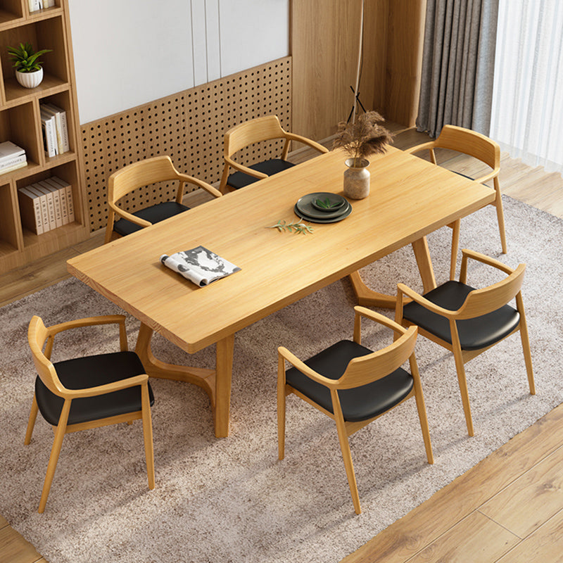 Modern Solid Wood Furniture 1/2/5/7 Pcs Standard Height Dining Room Table Set in Natural 7 Pieces: Table, 6 Chairs Clearhalo 'Dining Room Sets' 'Dining Tables & Seating' 'dining_room_set' 'furn' 'furn_dining_room_set' 'Furniture' 'Kitchen & Dining Furniture' 6711996