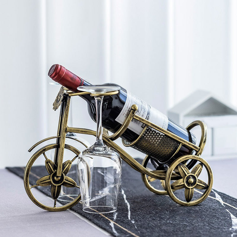 Metal Countertop Wine Glass Rack Modern Wine Bottle Holder -13.2"L x 4.7"W x 7.7"H Wine Bottle & Glass Rack Bronze 1 Piece Clearhalo 'furn' 'furn_wine_racks' 'Furniture' 'Kitchen & Dining Furniture' 'Wine Racks' 'wine_racks' 6712551