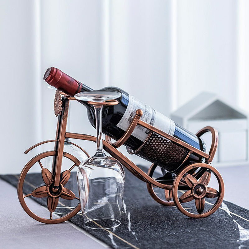Metal Countertop Wine Glass Rack Modern Wine Bottle Holder -13.2"L x 4.7"W x 7.7"H Wine Bottle & Glass Rack Brass 1 Piece Clearhalo 'furn' 'furn_wine_racks' 'Furniture' 'Kitchen & Dining Furniture' 'Wine Racks' 'wine_racks' 6712555