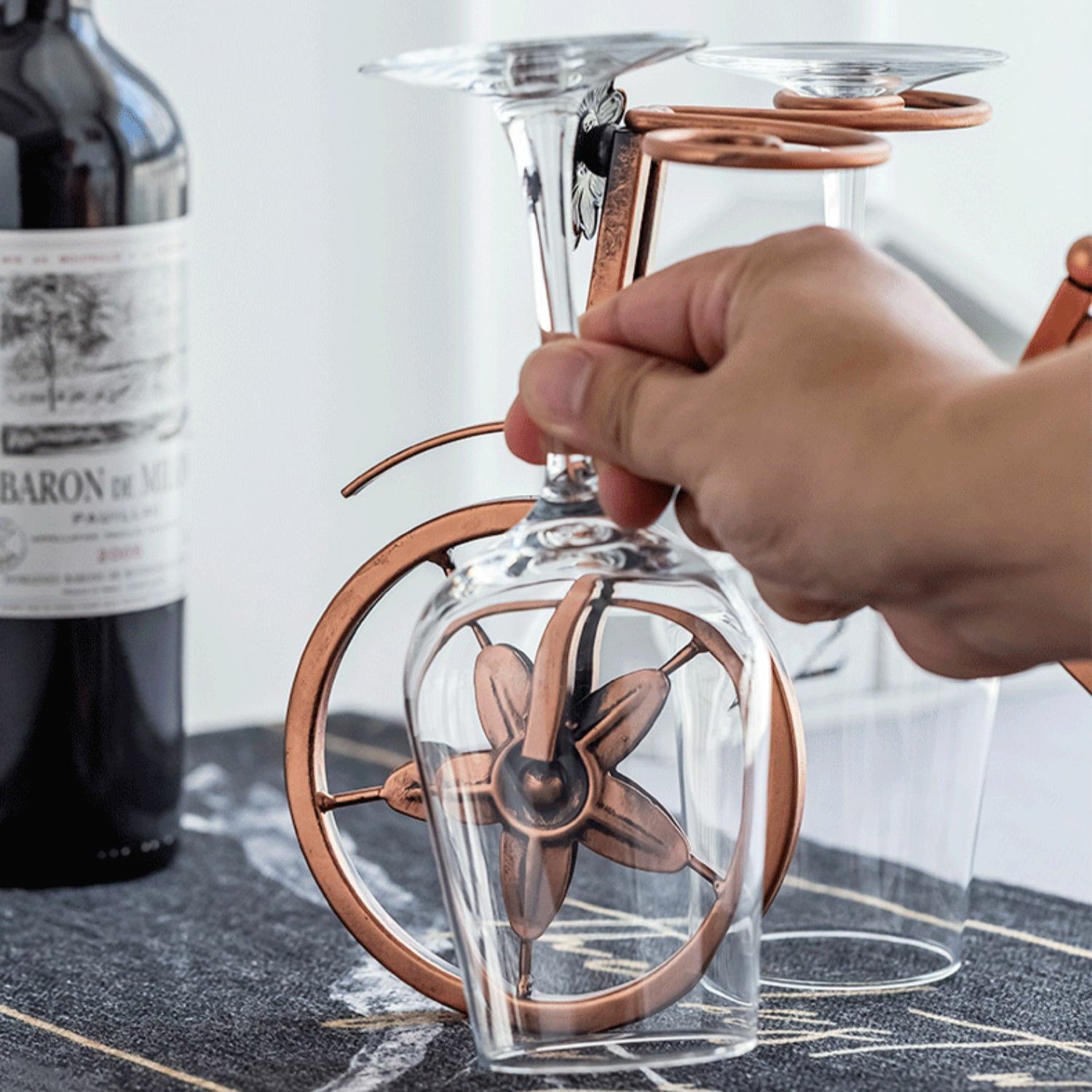 Metal Countertop Wine Glass Rack Modern Wine Bottle Holder -13.2"L x 4.7"W x 7.7"H Clearhalo 'furn' 'furn_wine_racks' 'Furniture' 'Kitchen & Dining Furniture' 'Wine Racks' 'wine_racks' 6712565