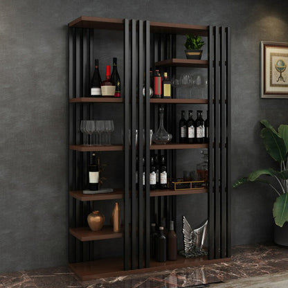 Metal Floor Bottle Wine Rack Contemporary Wine Holder with Storage Shelves 47.2"L x 13.4"W x 78.7"H Brown Clearhalo 'furn' 'furn_wine_racks' 'Furniture' 'Kitchen & Dining Furniture' 'Wine Racks' 'wine_racks' 6712574