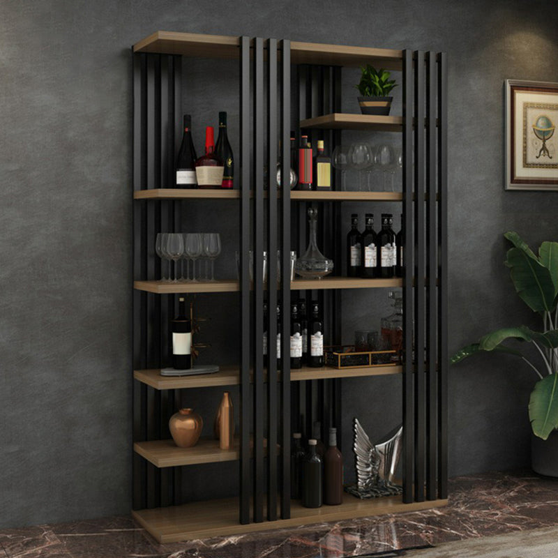 Metal Floor Bottle Wine Rack Contemporary Wine Holder with Storage Shelves 47.2"L x 13.4"W x 78.7"H Walnut Clearhalo 'furn' 'furn_wine_racks' 'Furniture' 'Kitchen & Dining Furniture' 'Wine Racks' 'wine_racks' 6712576