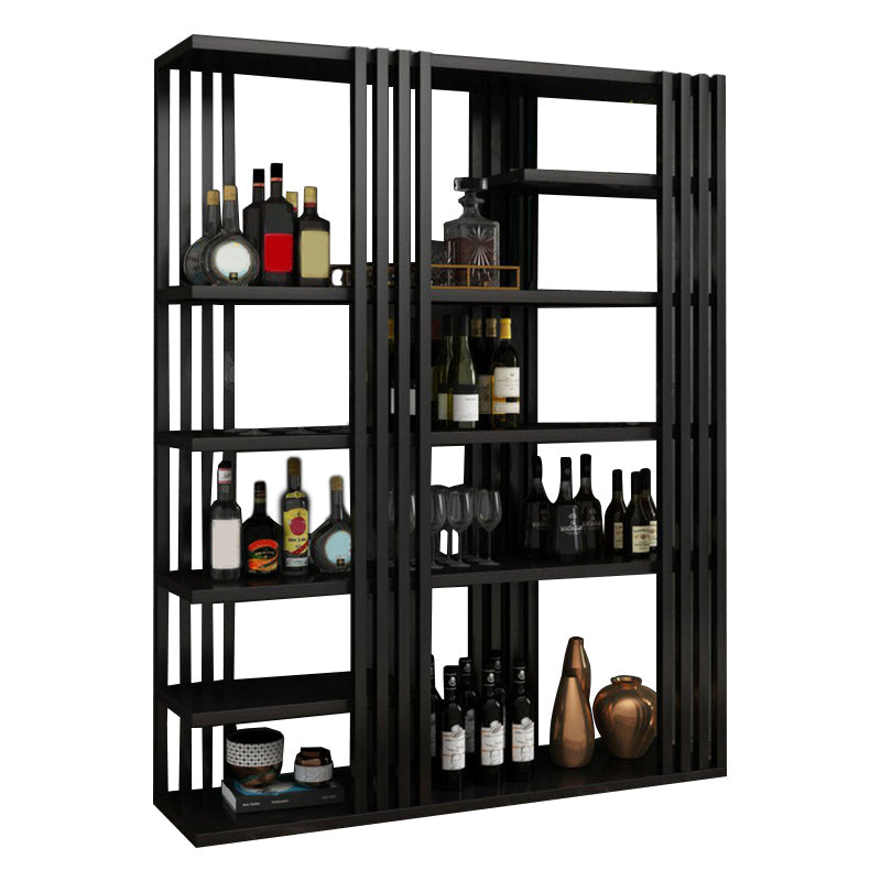 Metal Floor Bottle Wine Rack Contemporary Wine Holder with Storage Shelves 55.1"L x 13.4"W x 78.7"H Black Clearhalo 'furn' 'furn_wine_racks' 'Furniture' 'Kitchen & Dining Furniture' 'Wine Racks' 'wine_racks' 6712577