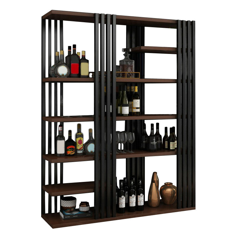 Metal Floor Bottle Wine Rack Contemporary Wine Holder with Storage Shelves 55.1"L x 13.4"W x 78.7"H Brown Clearhalo 'furn' 'furn_wine_racks' 'Furniture' 'Kitchen & Dining Furniture' 'Wine Racks' 'wine_racks' 6712579