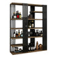 Metal Floor Bottle Wine Rack Contemporary Wine Holder with Storage Shelves 55.1"L x 13.4"W x 78.7"H Walnut Clearhalo 'furn' 'furn_wine_racks' 'Furniture' 'Kitchen & Dining Furniture' 'Wine Racks' 'wine_racks' 6712581