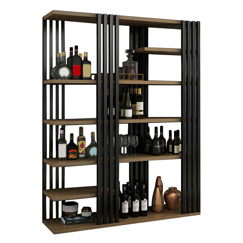 Metal Floor Bottle Wine Rack Contemporary Wine Holder with Storage Shelves 55.1"L x 13.4"W x 78.7"H Walnut Clearhalo 'furn' 'furn_wine_racks' 'Furniture' 'Kitchen & Dining Furniture' 'Wine Racks' 'wine_racks' 6712581