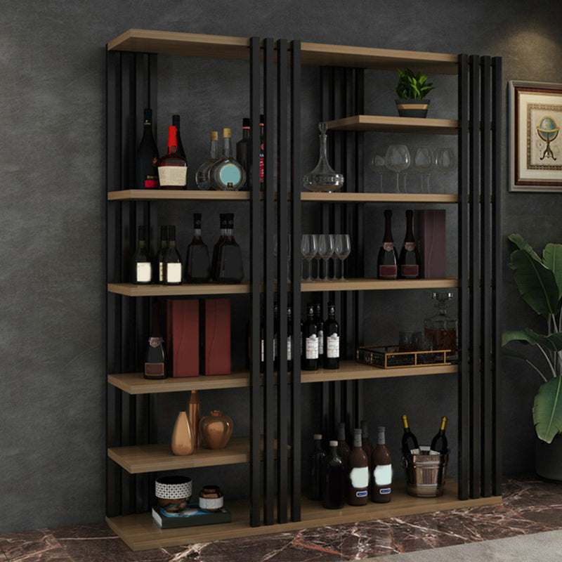 Metal Floor Bottle Wine Rack Contemporary Wine Holder with Storage Shelves 63"L x 13.4"W x 78.7"H Walnut Clearhalo 'furn' 'furn_wine_racks' 'Furniture' 'Kitchen & Dining Furniture' 'Wine Racks' 'wine_racks' 6712587