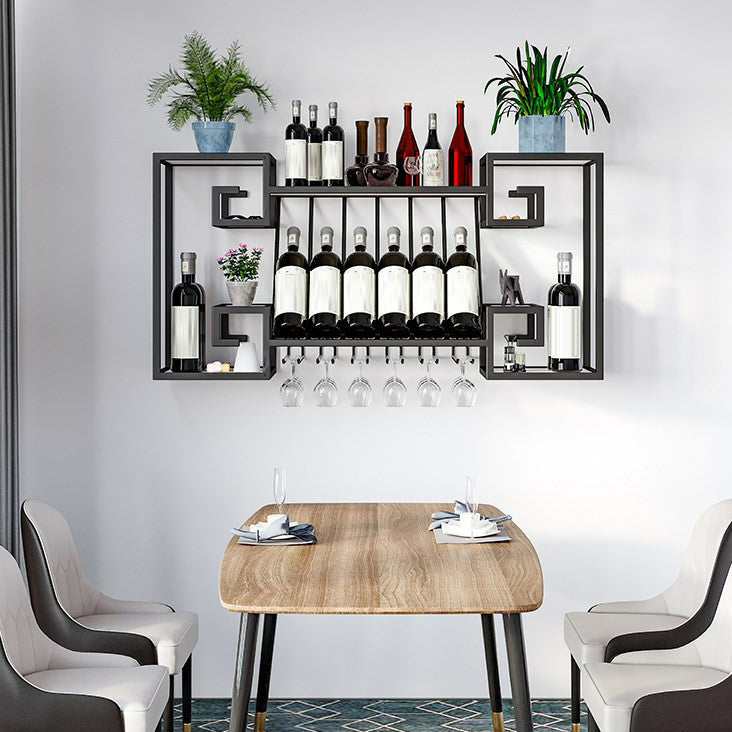 ダイニングルーム用の壁掛けワインラックメタルワインボトル＆ガラスラック
