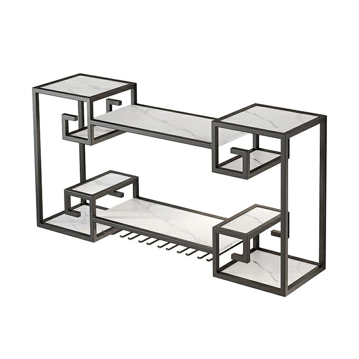Pastilla de vino montada en la pared botella de vino de metal y estante de vidrio para el comedor