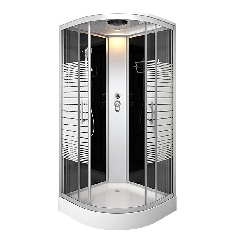 White Rounded Shower Stall with Shower Base Tempered Glass Shower Stall Steam Not Included Front Opening