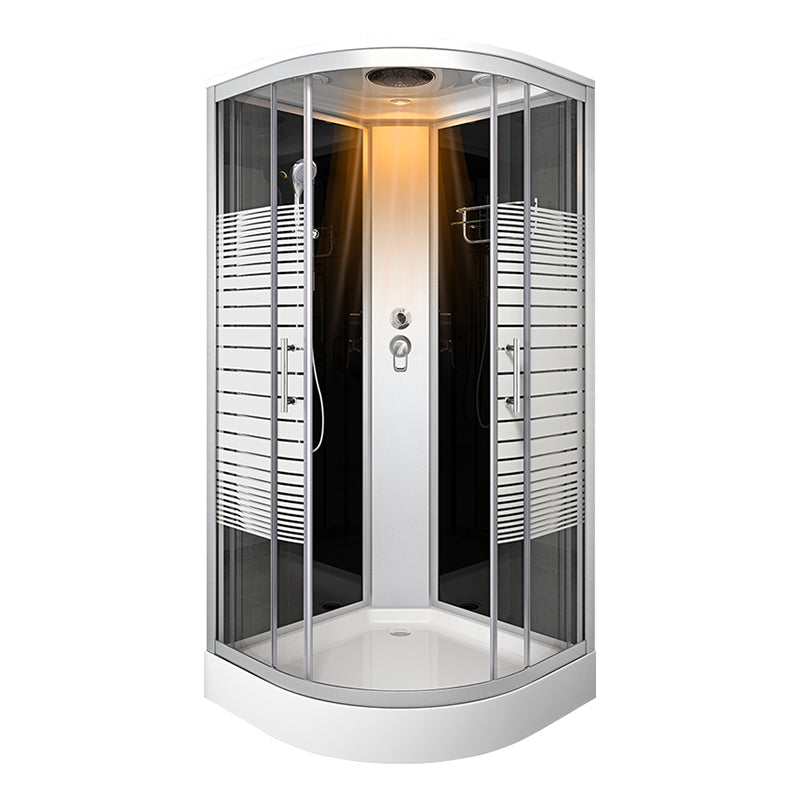 White Rounded Shower Stall with Shower Base Tempered Glass Shower Stall With Heater Front Opening