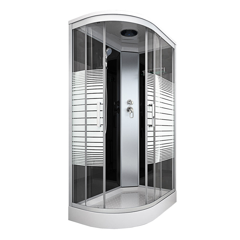 White Rounded Shower Stall with Shower Base Tempered Glass Shower Stall Left