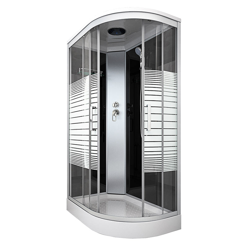 White Rounded Shower Stall with Shower Base Tempered Glass Shower Stall No Charge Right